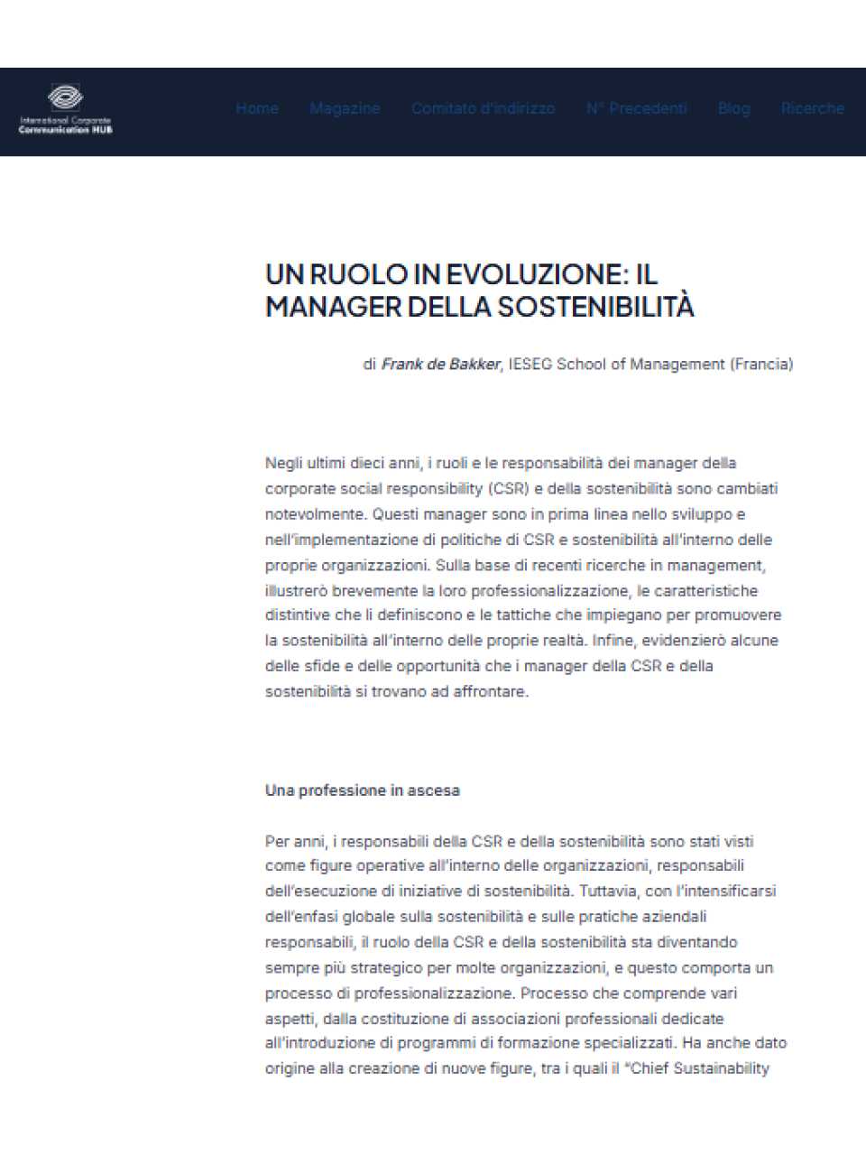 Un ruolo in evoluzione: il manager della sostenibilità